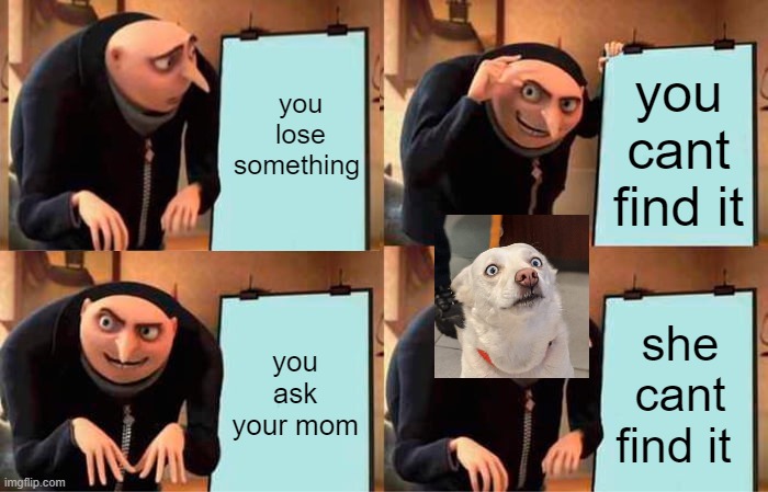 Gru's Plan | you lose something; you cant find it; you ask your mom; she cant find it | image tagged in memes,gru's plan | made w/ Imgflip meme maker