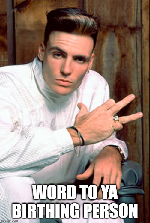 Word To Ya Mutha |  WORD TO YA BIRTHING PERSON | image tagged in vanilla ice,rap,word,keep it real,90's | made w/ Imgflip meme maker