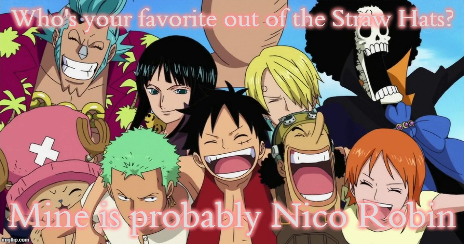 Idk what to put here | Who's your favorite out of the Straw Hats? Mine is probably Nico Robin | image tagged in demisexual_sponge | made w/ Imgflip meme maker