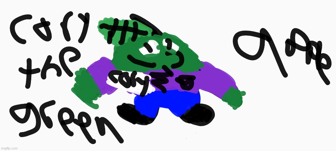 Used google canvas. It glitched so that's why he is dark green and his leaf is light green | made w/ Imgflip meme maker