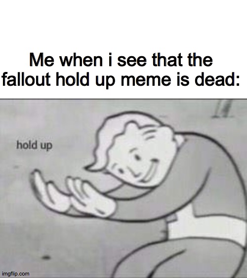 R.I.P. | Me when i see that the fallout hold up meme is dead: | image tagged in blank text bar,fallout hold up,dead memes | made w/ Imgflip meme maker