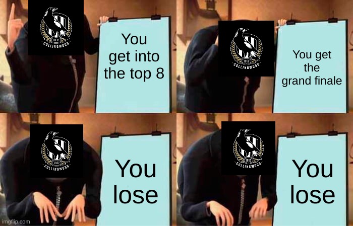 2018 in a nutshell | You get into the top 8; You get the grand finale; You lose; You lose | image tagged in memes,gru's plan | made w/ Imgflip meme maker