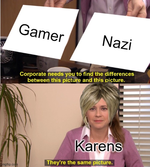 They're The Same Picture | Gamer; Nazi; Karens | image tagged in memes,they're the same picture,karens,r/banvideogames sucks | made w/ Imgflip meme maker