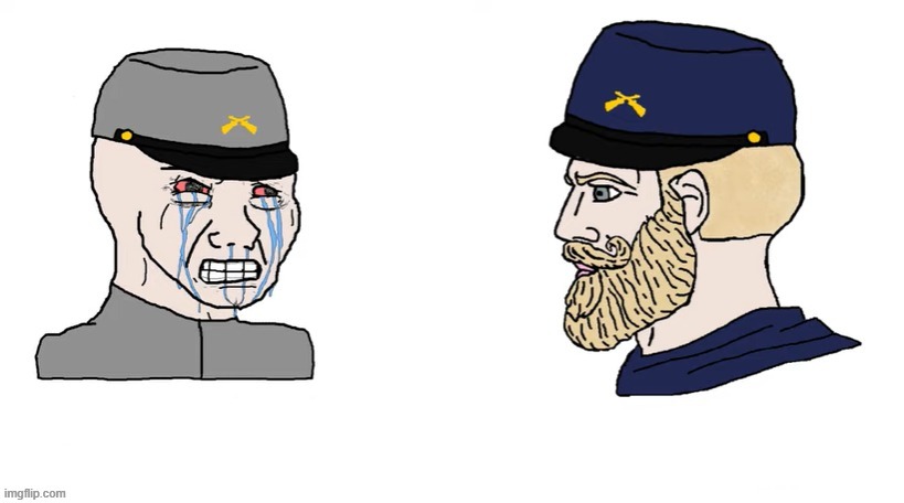 Confederate Wojak vs Union Chad | image tagged in confederate wojak vs union chad | made w/ Imgflip meme maker