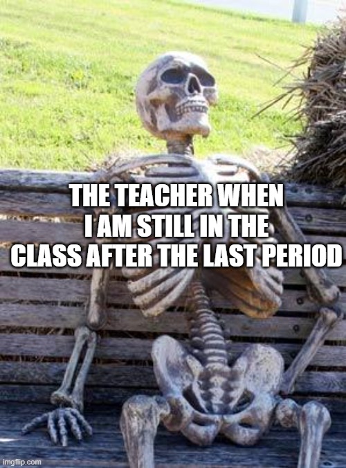 Waiting Skeleton Meme | THE TEACHER WHEN I AM STILL IN THE CLASS AFTER THE LAST PERIOD | image tagged in memes,waiting skeleton | made w/ Imgflip meme maker