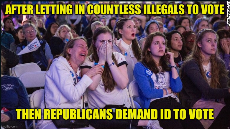 Voting | AFTER LETTING IN COUNTLESS ILLEGALS TO VOTE; THEN REPUBLICANS DEMAND ID TO VOTE | image tagged in vote,illegal,undocumented,identification | made w/ Imgflip meme maker