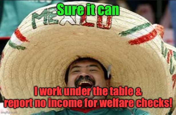 mexican word of the day | Sure it can I work under the table & report no income for welfare checks! | image tagged in mexican word of the day | made w/ Imgflip meme maker
