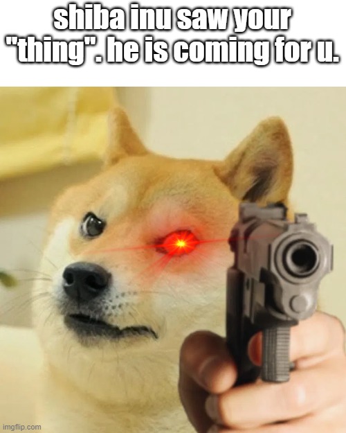 Angry doge | shiba inu saw your "thing". he is coming for u. | image tagged in angry doge | made w/ Imgflip meme maker