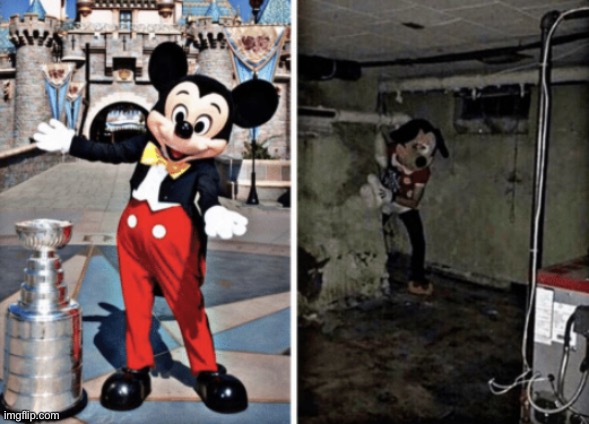 Oh Mickey what did they do to you | image tagged in basement mickey mouse | made w/ Imgflip meme maker