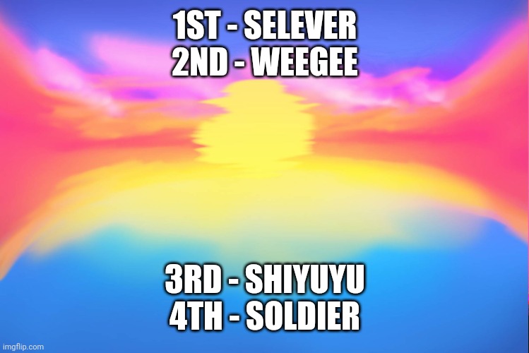 Mommy Mearest Background | 1ST - SELEVER
2ND - WEEGEE; 3RD - SHIYUYU
4TH - SOLDIER | image tagged in mommy mearest background | made w/ Imgflip meme maker