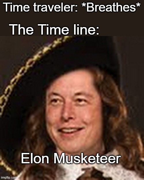 Elon Musketeer | Time traveler: *Breathes*; The Time line:; Elon Musketeer | image tagged in time travel,lol,elon musk | made w/ Imgflip meme maker