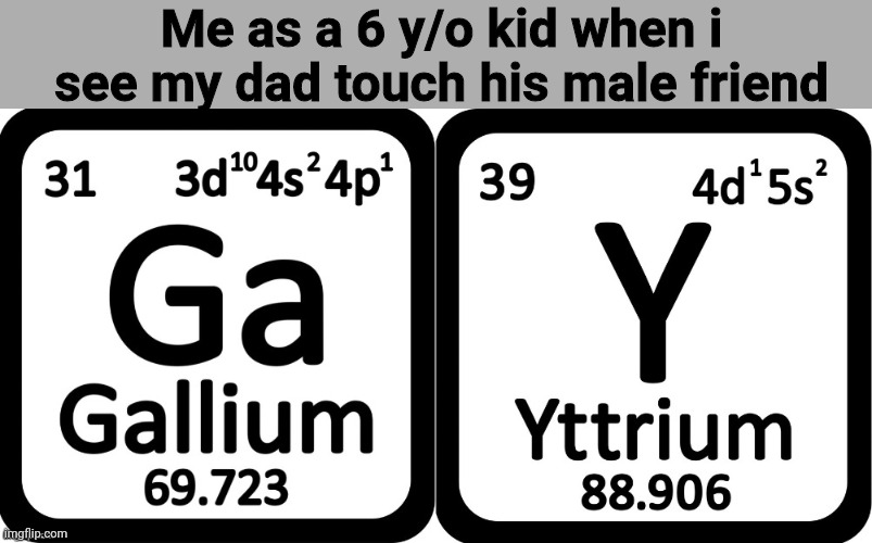 Gay periodic table | Me as a 6 y/o kid when i see my dad touch his male friend | image tagged in gay periodic table | made w/ Imgflip meme maker