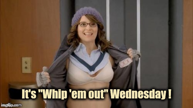 Tina flashing | It's "Whip 'em out" Wednesday ! | image tagged in tina flashing | made w/ Imgflip meme maker