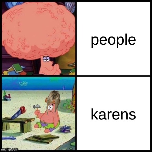 Patrick Big Brain vs small brain | people; karens | image tagged in patrick big brain vs small brain | made w/ Imgflip meme maker