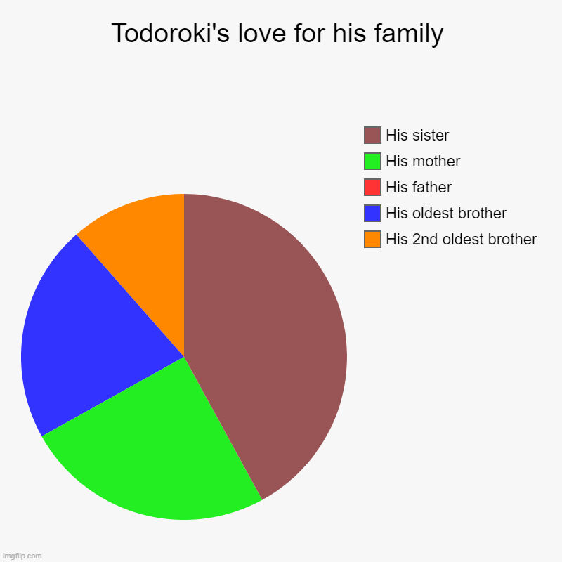 Todoroki's love for his family ❤ | Todoroki's love for his family | His 2nd oldest brother, His oldest brother, His father, His mother, His sister | image tagged in charts,pie charts | made w/ Imgflip chart maker