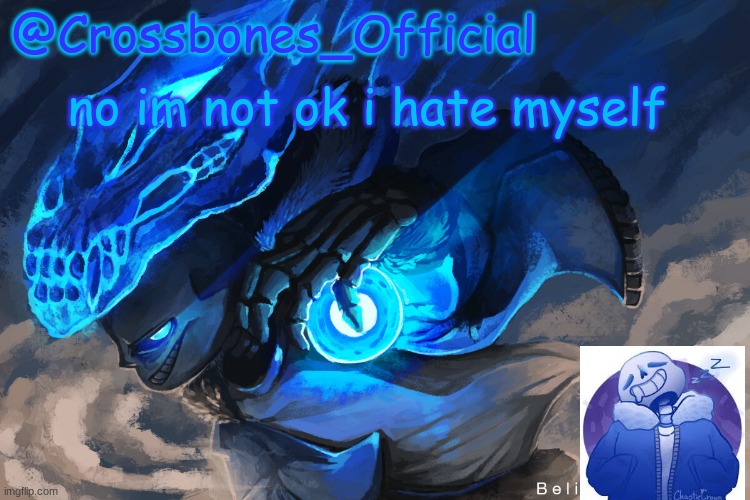 Crossbones_Official sanspai temp | no im not ok i hate myself | image tagged in crossbones_official sanspai temp | made w/ Imgflip meme maker