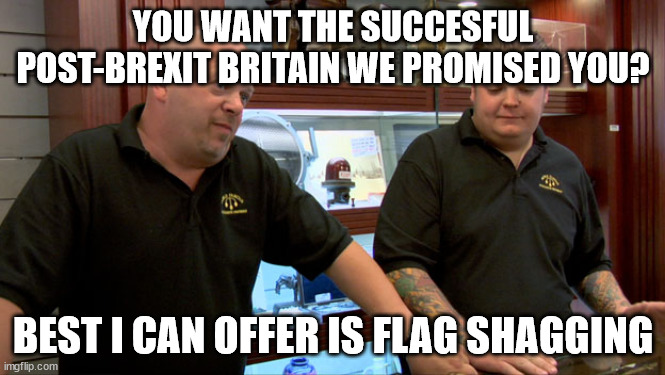 Pawn Stars Best I Can Do | YOU WANT THE SUCCESFUL POST-BREXIT BRITAIN WE PROMISED YOU? BEST I CAN OFFER IS FLAG SHAGGING | image tagged in pawn stars best i can do | made w/ Imgflip meme maker