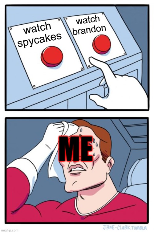 Two Buttons Meme | watch brandon; watch spycakes; ME | image tagged in memes,two buttons | made w/ Imgflip meme maker