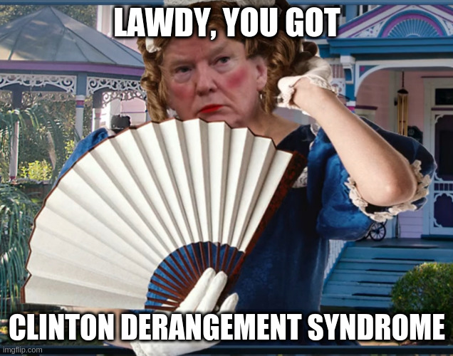 Southern Belle Trumpette | LAWDY, YOU GOT; CLINTON DERANGEMENT SYNDROME | image tagged in southern belle trumpette | made w/ Imgflip meme maker
