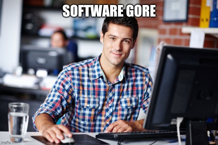 software engineer steve | SOFTWARE GORE | image tagged in software engineer steve | made w/ Imgflip meme maker