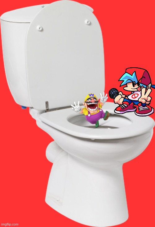 Boyfriend escapes Friday Night Funkin, pushes Wario into the toilet, and Wario gets flushed to death.mp3 | image tagged in wario,gets,flushed,down,the,toilet | made w/ Imgflip meme maker