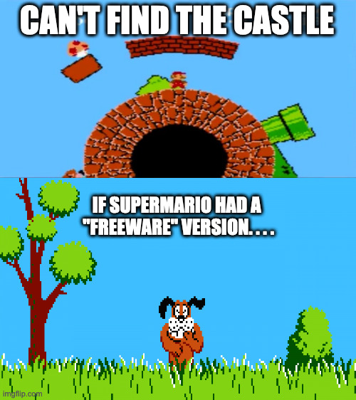 going in circles | CAN'T FIND THE CASTLE; IF SUPERMARIO HAD A 
"FREEWARE" VERSION. . . . | image tagged in loopworld,super mario | made w/ Imgflip meme maker