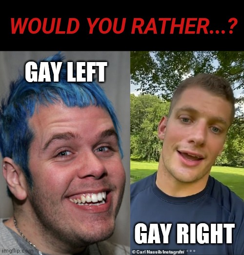 Which side has the better gay? | WOULD YOU RATHER...? GAY LEFT; GAY RIGHT | image tagged in gay,lgbtq,liberal vs conservative | made w/ Imgflip meme maker