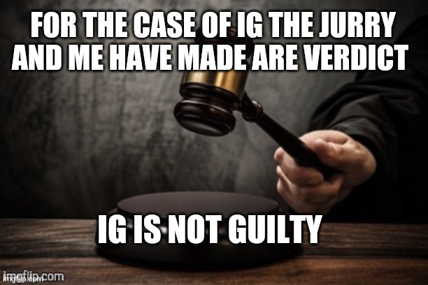 Omega lardar also wants to sue you | FOR THE CASE OF IG THE JURRY AND ME HAVE MADE ARE VERDICT; IG IS NOT GUILTY | image tagged in court | made w/ Imgflip meme maker