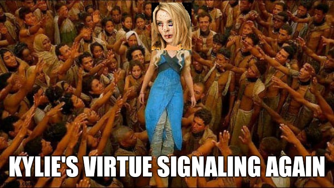 Virtue signalling Kylie | KYLIE'S VIRTUE SIGNALING AGAIN | image tagged in virtue signalling kylie | made w/ Imgflip meme maker