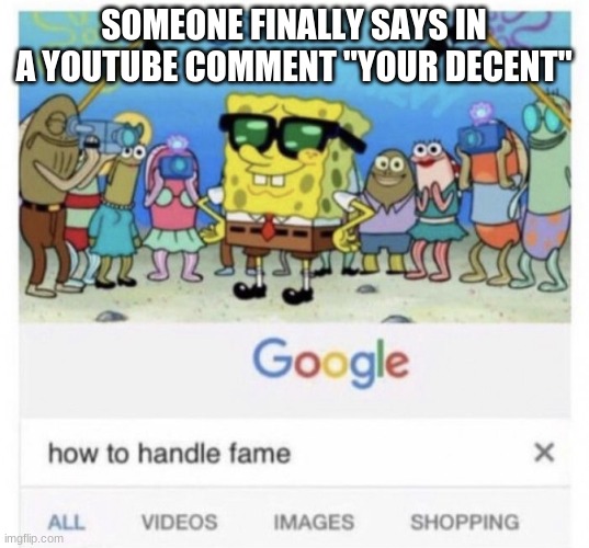 Youpoo | SOMEONE FINALLY SAYS IN A YOUTUBE COMMENT "YOUR DECENT" | image tagged in how to handle fame | made w/ Imgflip meme maker