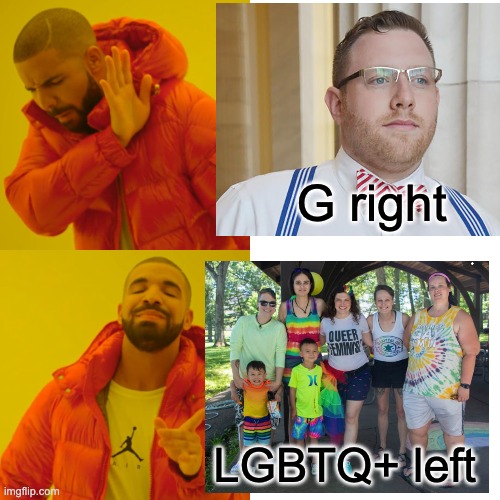 Drake Hotline Bling Meme | G right LGBTQ+ left | image tagged in memes,drake hotline bling | made w/ Imgflip meme maker