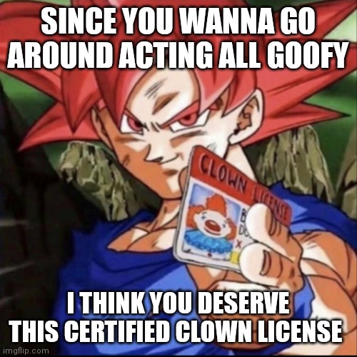 SINCE YOU WANNA GO AROUND ACTING ALL GOOFY; I THINK YOU DESERVE THIS CERTIFIED CLOWN LICENSE | made w/ Imgflip meme maker