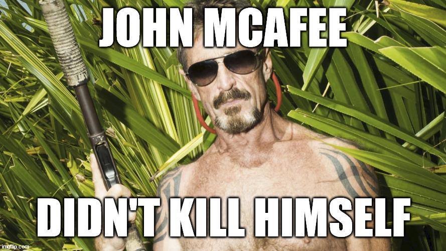 John McAfee Didn't Kill Himself | JOHN MCAFEE; DIDN'T KILL HIMSELF | image tagged in john mcafee didn't kill himself | made w/ Imgflip meme maker