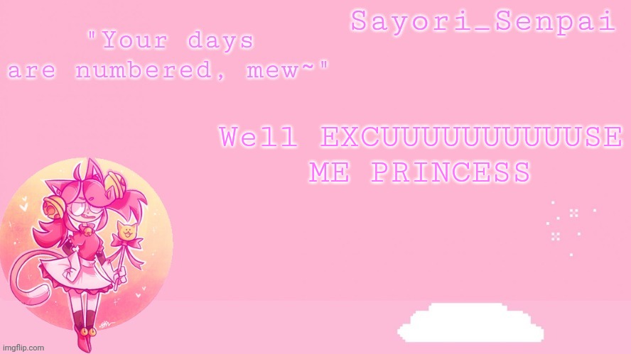 Sayori's Mew Mew temp | Well EXCUUUUUUUUUUSE ME PRINCESS | image tagged in sayori's mew mew temp | made w/ Imgflip meme maker