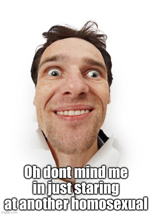 Oh dont mind me in just staring at another homosexual | image tagged in hi im stairing at u | made w/ Imgflip meme maker