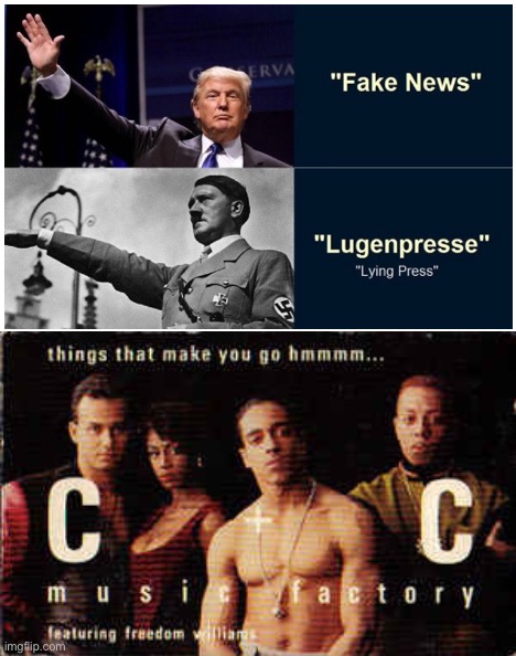 Fascist playbook: (1) Erode trust in critical thought; (2) Posit yourself as the only source of truth. | image tagged in fake news lugenpresse,things that make you go hmmm,fascism,fascists,trump hitler,fake news | made w/ Imgflip meme maker