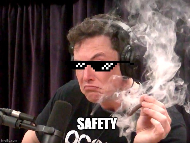 Elon Musk Weed | SAFETY | image tagged in elon musk weed | made w/ Imgflip meme maker