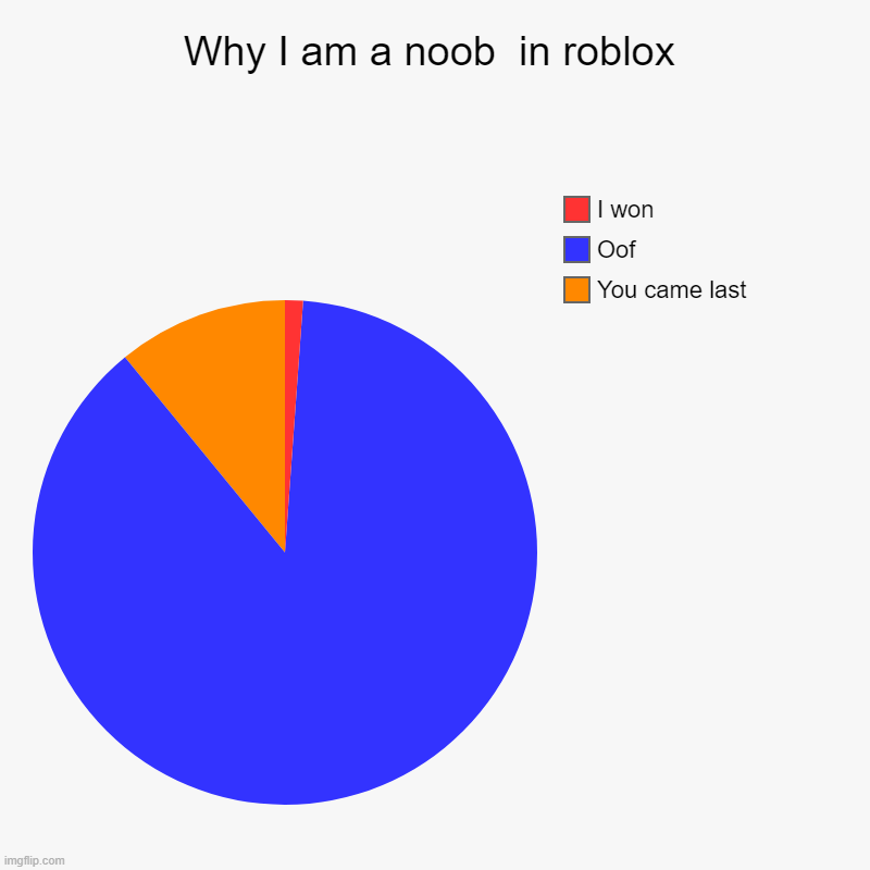 Noob me | Why I am a noob  in roblox | You came last, Oof, I won | image tagged in charts,pie charts | made w/ Imgflip chart maker