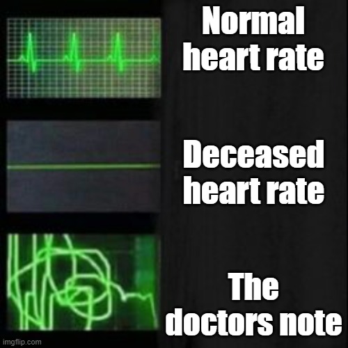 Leave it blank, please | Normal heart rate; Deceased heart rate; The doctors note | image tagged in am i the only one around here | made w/ Imgflip meme maker