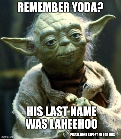 Please do not block me | REMEMBER YODA? HIS LAST NAME WAS LAHEEHOO; PLEASE DONT REPORT ME FOR THIS | image tagged in memes,star wars yoda | made w/ Imgflip meme maker