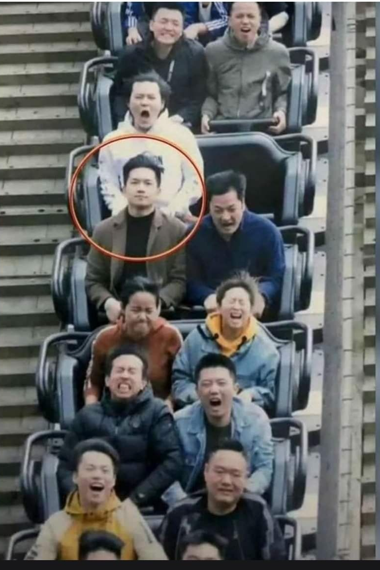 Serious man is not surprised in fast roller coaster Blank Meme Template