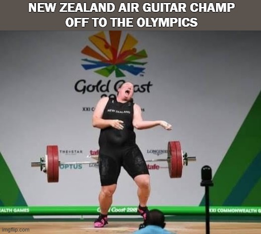 Air Guitar Player Tokyo Olympics Bound | NEW ZEALAND AIR GUITAR CHAMP
OFF TO THE OLYMPICS | image tagged in olympics,trans | made w/ Imgflip meme maker