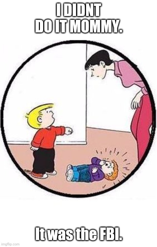 Family Circus Punch | I DIDNT DO IT MOMMY. It was the FBI. | image tagged in family circus punch | made w/ Imgflip meme maker