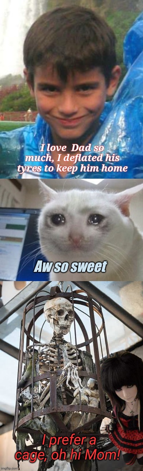 Hi Mom, I love keeping you here | image tagged in mom,cage,i love you,crypt keeper | made w/ Imgflip meme maker