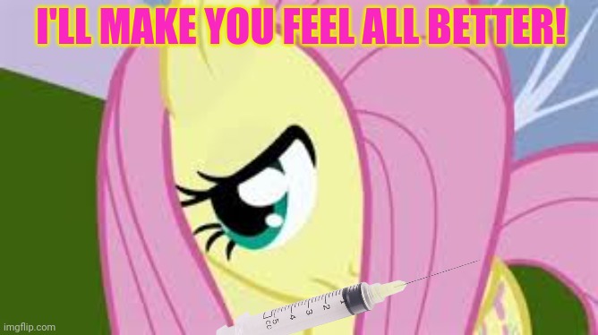 Shy Fluttershy | I'LL MAKE YOU FEEL ALL BETTER! | image tagged in shy fluttershy | made w/ Imgflip meme maker