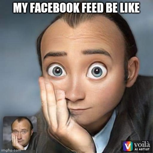 Facebook Feed | MY FACEBOOK FEED BE LIKE | image tagged in facebook,music,funny,phil collins,funny memes,memes | made w/ Imgflip meme maker