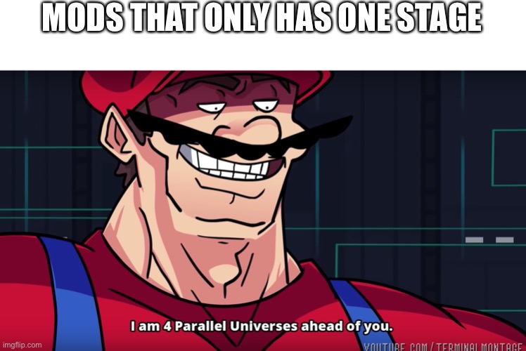 Mario I am four parallel universes ahead of you | MODS THAT ONLY HAS ONE STAGE | image tagged in mario i am four parallel universes ahead of you | made w/ Imgflip meme maker