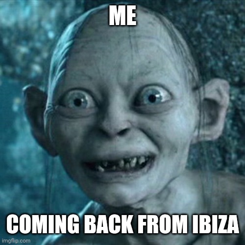 Gollum | ME; COMING BACK FROM IBIZA | image tagged in memes,gollum | made w/ Imgflip meme maker