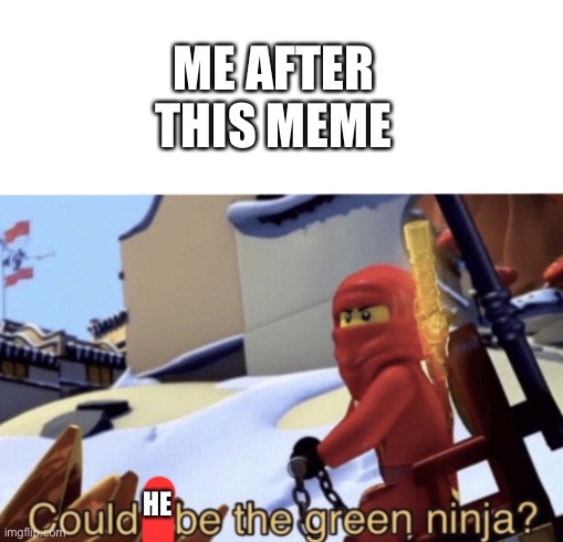 Could I Be The Green Ninja? | ME AFTER THIS MEME HE | image tagged in could i be the green ninja | made w/ Imgflip meme maker