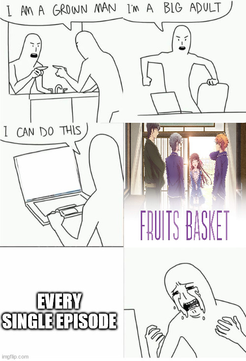 Every. Single. Episode. | EVERY SINGLE EPISODE | image tagged in man crying at computer,fruits basket,it's enough to make a grown man cry,anime | made w/ Imgflip meme maker